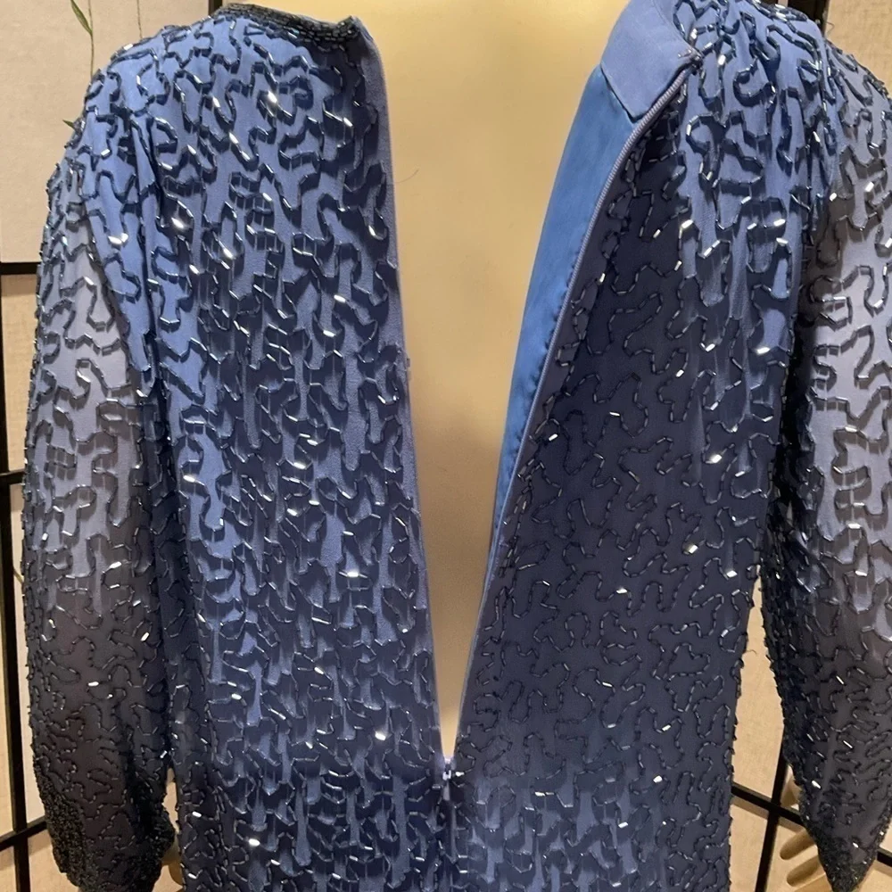 NITELINE by Della Roufogali Vintage 100% Silk Beaded Cocktail Dress Size 8